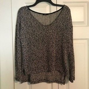 ENTI Medium Black White High Low Burnout Sweater V-Neck Pullover Lightweight